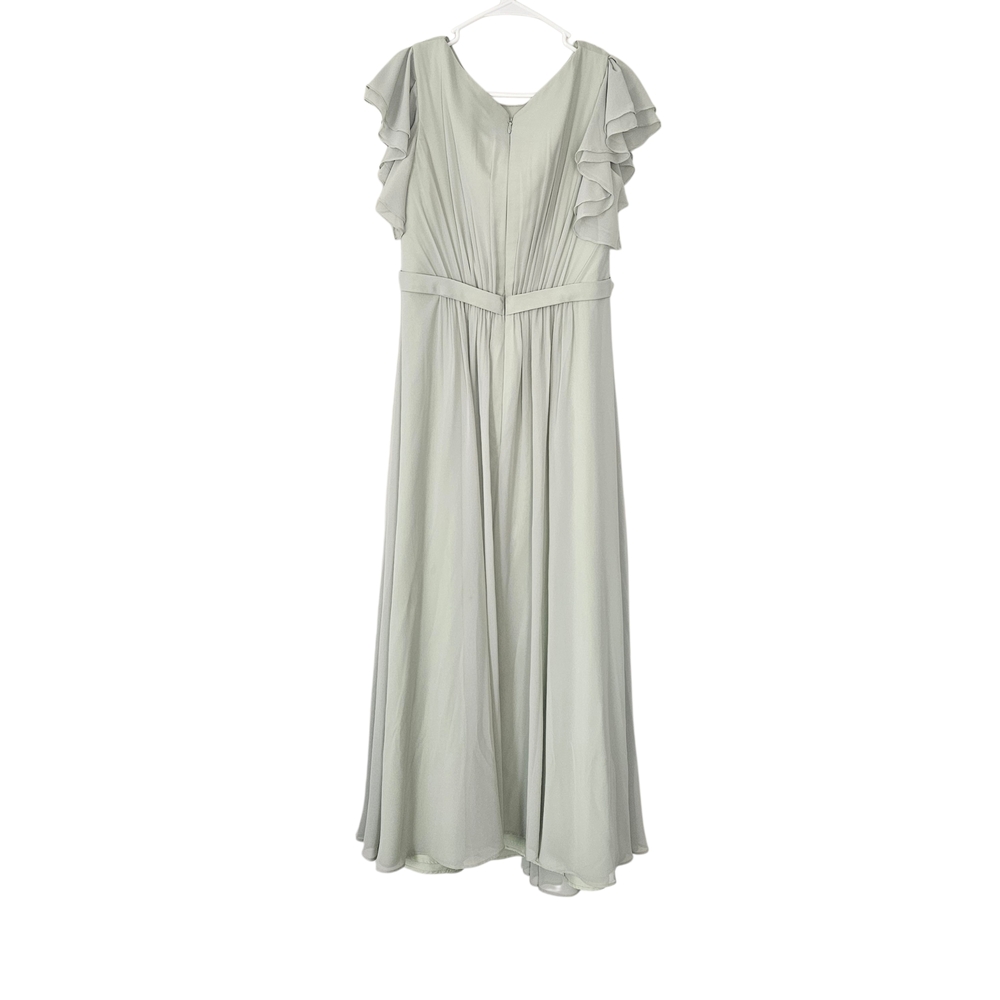 Azazie Maternity Dusty Sage Ruffle Sleeve Maxi Dress Size A14 - Picture 2 of 8
